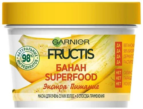 GARNIER Fructis маска 3в1 SuperFood Банан Экстра питание для очень сухих волос, 390 г, 390 мл, банка