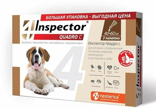 Inspector раствор от блох и клещей Quadro С для собак и кошек