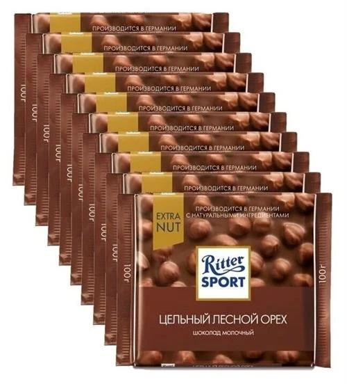 Шоколад Ritter Sport Extra Nut молочный цельный лесной орех