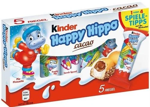 Шоколадно-молочное печенье Kinder Happy Hippo Cacao/Киндер Хеппи Хиппо со вкусом какао 104 гр. (Германия)