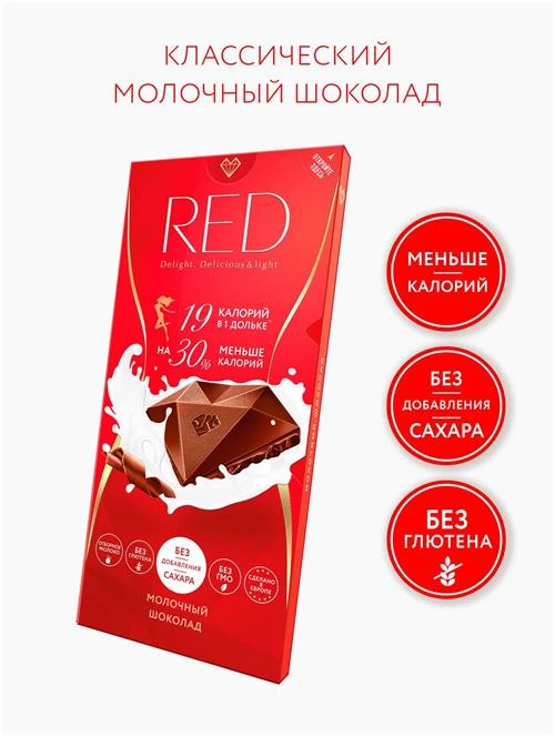 Шоколад Red Delight молочный, без сахара