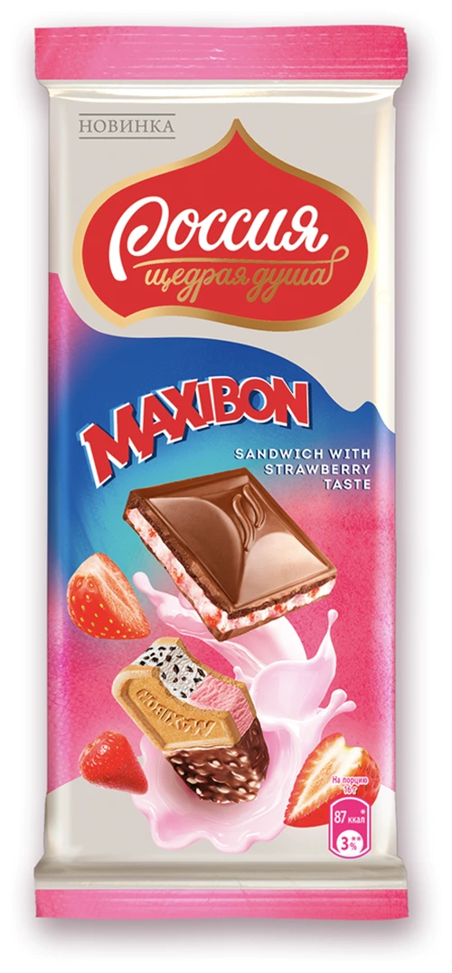 Шоколад Россия - Щедрая душа! Maxibon Sandwich with Strawberry Taste молочный